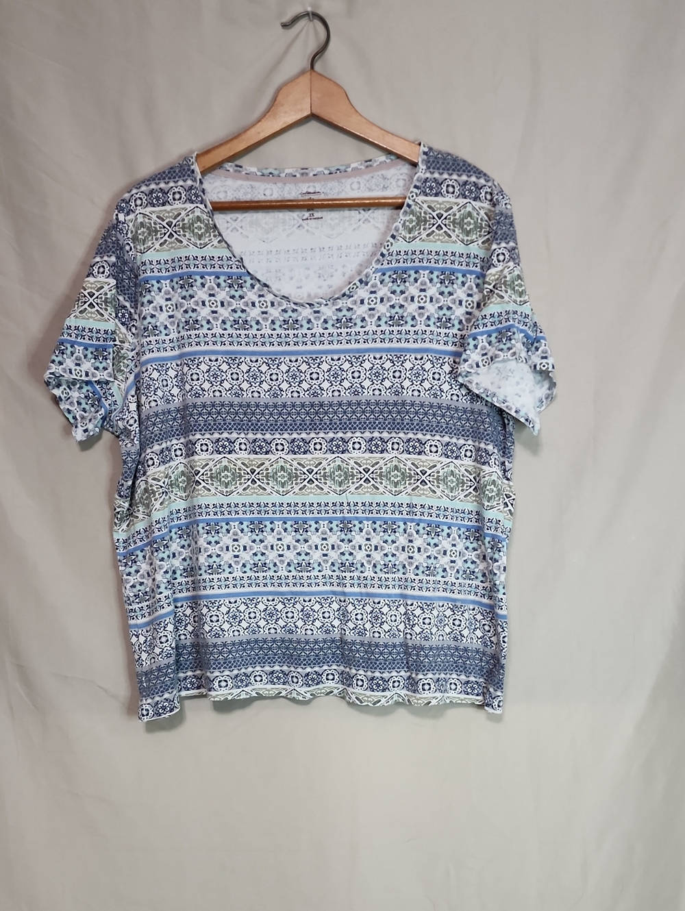 croft & barrow Blue and Green Patterned Short Sleeve Top